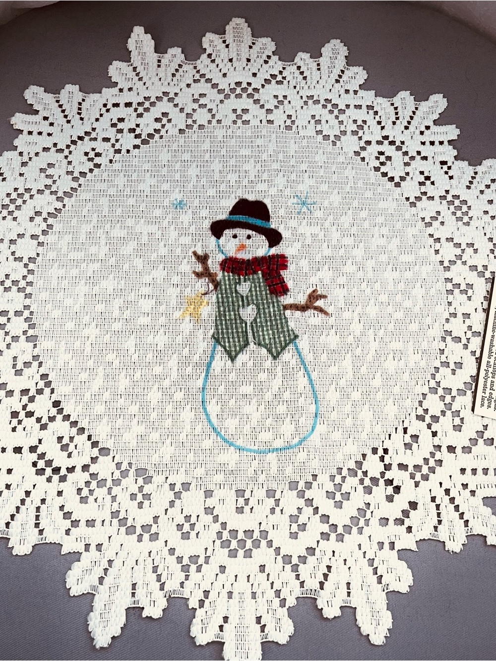 Heritage Lace Inc Snowman Round Lace Doily White 15” NWT